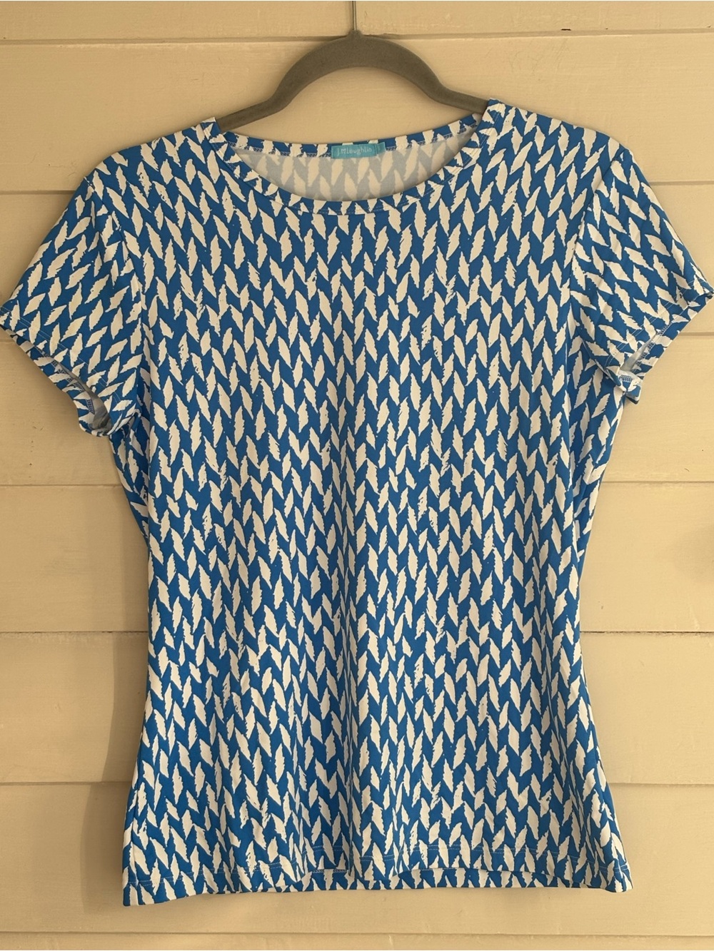 J. McLaughlin Blue and White Patterned Short Sleeve Top Women’s Size Small